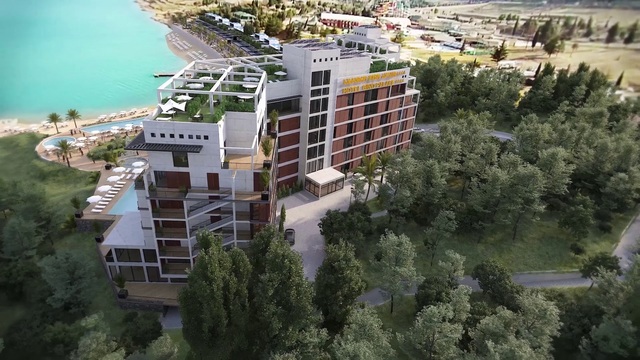 Hotel je součástí komplexu a s aquaparkem bude spojen promenádou